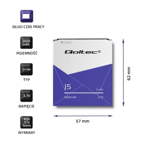 Qoltec Bateria do Samsung Galaxy J5 | J500 | 2600mAh Qoltec Bateria do Samsung Galaxy J5 | J500 | 2600mAh