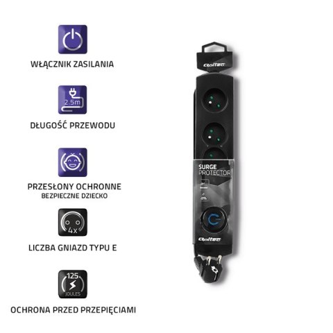 Qoltec Listwa antyprzepięciowa | 4 gniazda | 2.5m Qoltec Listwa antyprzepięciowa | 4 gniazda | 2.5m