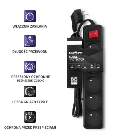 Qoltec Listwa antyprzepięciowa | 5 gniazd | 1.5m Qoltec Listwa antyprzepięciowa | 5 gniazd | 1.5m