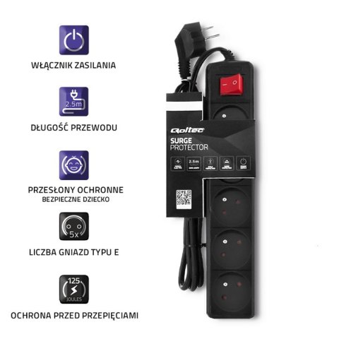 Qoltec Listwa antyprzepięciowa| 5 gniazd | 2.5m Qoltec Listwa antyprzepięciowa| 5 gniazd | 2.5m