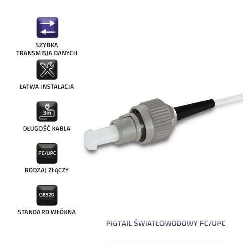 Qoltec Pigtail światłowodowy FC/UPC | Singlemode | 9/125 | G652D | 3m Qoltec Pigtail światłowodowy FC/UPC | Singlemode | 9/125 | G652D | 3m