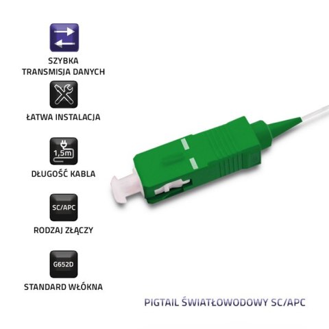 Qoltec Pigtail światłowodowy SC/APC | Singlemode | 9/125 | G652D | 1.5m