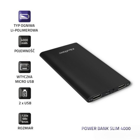 Qoltec Power Bank Slim 4000 | Li-polimerowa | czarny Qoltec Power Bank Slim 4000 | Li-polimerowa | czarny