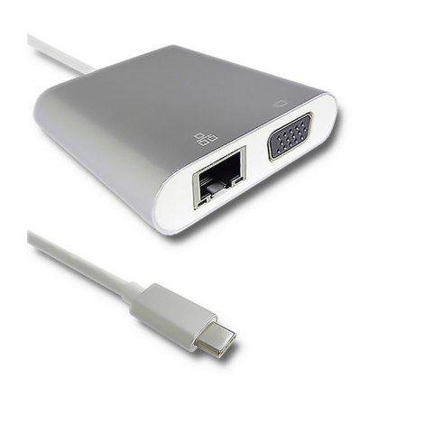 Adapter USB 3.1 typ C męski | VGA żeński + USB 3.0 A żeński + RJ45 żeński (1Gb/s) + PD Adapter USB 3.1 typ C męski | VGA żeński + USB 3.0 A żeński + RJ45 żeński (1Gb/s) + PD