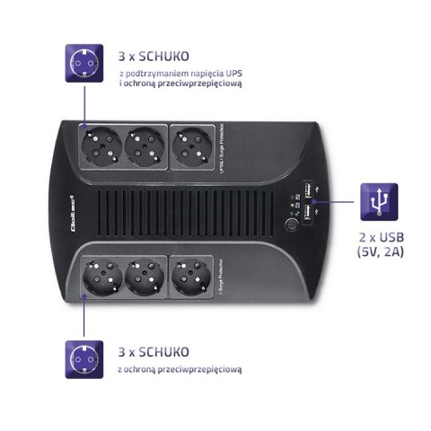 Qoltec Listwa zasilania awaryjnego UPS | Monolith | 850VA | 510W | 2xUSB Qoltec Listwa zasilania awaryjnego UPS | Monolith | 850VA | 510W | 2xUSB