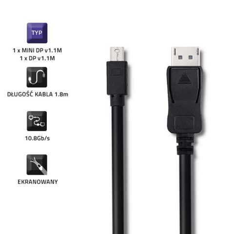 Qoltec Mini DisplayPort v1.1 męski | DisplayPort v1.1 męski | 4K | 1.8m Qoltec Mini DisplayPort v1.1 męski | DisplayPort v1.1 męski | 4K | 1.8m