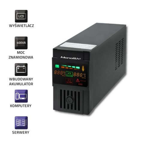 Qoltec Zasilacz awaryjny UPS | Monolith | 400VA | 240W | LCD | USB Qoltec Zasilacz awaryjny UPS | Monolith | 400VA | 240W | LCD | USB