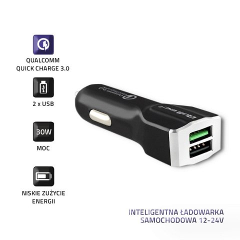 Qoltec Inteligentna Ładowarka samochodowa 12-24V | 30W | 5V | 3A | USB+USB Quick Charge 3.0 Qoltec Inteligentna Ładowarka samochodowa 12-24V | 30W | 5V | 3A | USB+USB Quick Charge 3.0