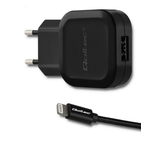 Qoltec Ładowarka sieciowa 12W | 5V | 2.4A + Lightning MFI | Wzmocniony | 1.5m | Czarny Qoltec Ładowarka sieciowa 12W | 5V | 2.4A + Lightning MFI | Wzmocniony | 1.5m | Czarny
