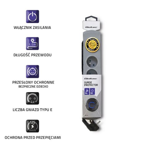 Qoltec Listwa antyprzepięciowa | 4 gniazda | 1.5m Qoltec Listwa antyprzepięciowa | 4 gniazda | 1.5m