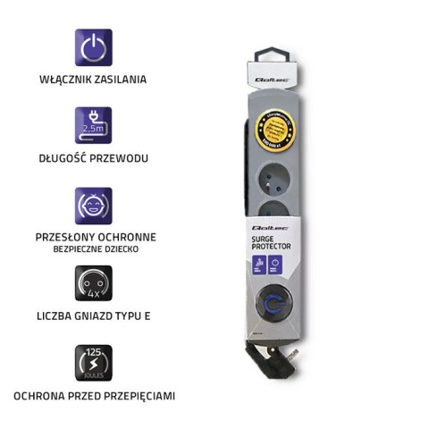 Qoltec Listwa antyprzepięciowa | 4 gniazda | 2.5m Qoltec Listwa antyprzepięciowa | 4 gniazda | 2.5m