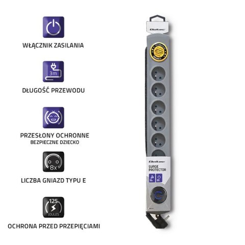 Qoltec Listwa antyprzepięciowa| 8 gniazd | 3m