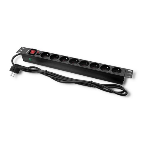 Qoltec Listwa zasilająca antyprzepięciowa CB do szafy RACK 19" | 1U | 16A | PDU | 8xFRENCH| 2m