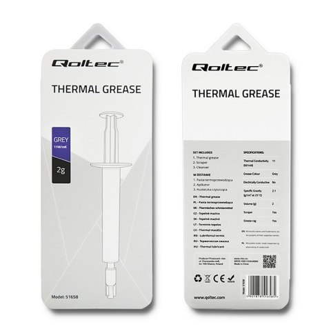 Qoltec Pasta termoprzewodząca 11W/m-K | 2g | Szara Qoltec Pasta termoprzewodząca 11W/m-K | 2g | Szara