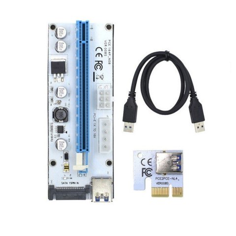 Qoltec Riser PCi-E 1x - 16x | USB 3.0 | 008S | Uniwersalny | SATA, MOLEX, PCI-E Qoltec Riser PCi-E 1x - 16x | USB 3.0 | 008S | Uniwersalny | SATA, MOLEX, PCI-E