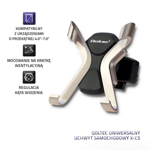 Qoltec Uniwersalny uchwyt samochodowy do smartfona X-CS | na kratkę | Czarno-szampański Qoltec Uniwersalny uchwyt samochodowy do smartfona X-CS | na kratkę | Czarno-szampański