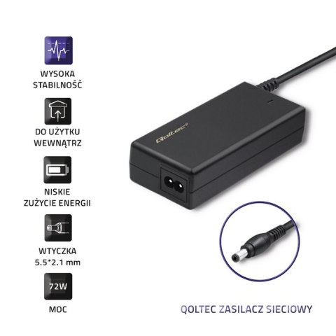 Qoltec Zasilacz desktopowy 72W | 12V | 6A | 5.5*2.1 | +kabel zasilający Qoltec Zasilacz desktopowy 72W | 12V | 6A | 5.5*2.1 | +kabel zasilający