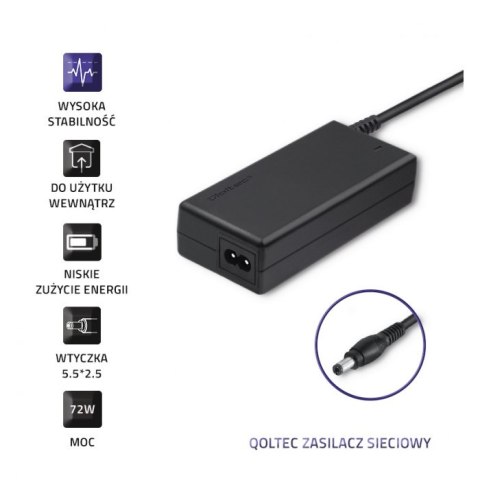 Qoltec Zasilacz desktopowy 72W | 12V | 6A | 5.5*2.5 | +kabel zasilający Qoltec Zasilacz desktopowy 72W | 12V | 6A | 5.5*2.5 | +kabel zasilający