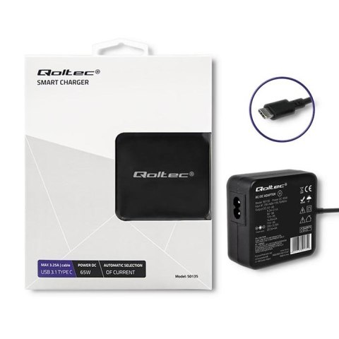 Qoltec Zasilacz sieciowy 65W | 5-20.3V | 2-3.25A | USB typ C | PD