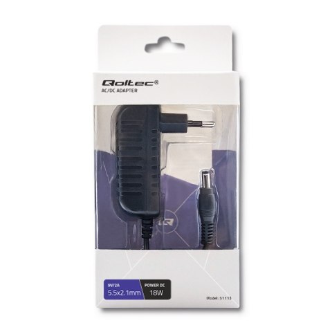 Qoltec Zasilacz wtyczkowy 18W | 9V | 2A | 5.5*2.1 Qoltec Zasilacz wtyczkowy 18W | 9V | 2A | 5.5*2.1