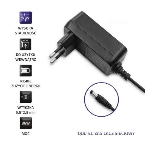 Qoltec Zasilacz wtyczkowy 36W | 12V | 3A | 5.5*2.5 Qoltec Zasilacz wtyczkowy 36W | 12V | 3A | 5.5*2.5