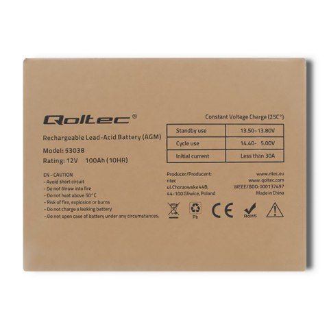 Qoltec Akumulator AGM | 12V | 100Ah | max 1200A Qoltec Akumulator AGM | 12V | 100Ah | max 1200A