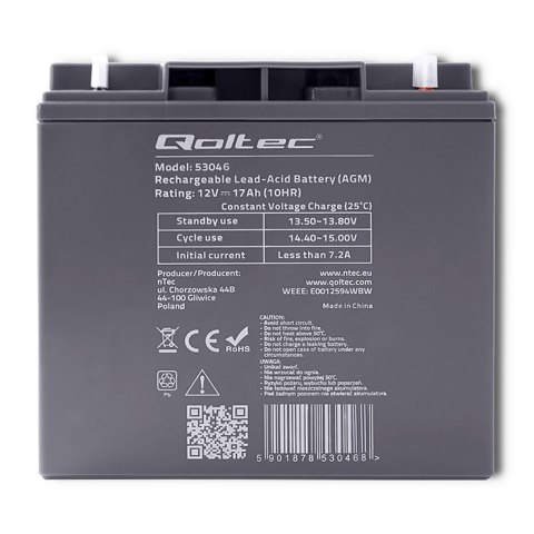 Qoltec Akumulator AGM | 12V | 17Ah |max. 255A Qoltec Akumulator AGM | 12V | 17Ah |max. 255A