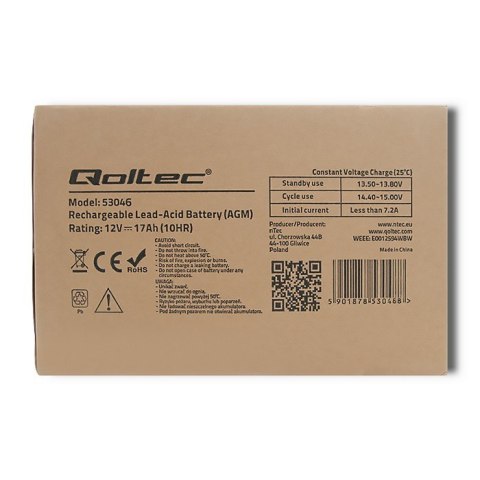 Qoltec Akumulator AGM | 12V | 17Ah |max. 255A Qoltec Akumulator AGM | 12V | 17Ah |max. 255A