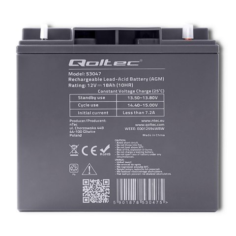 Qoltec Akumulator AGM | 12V | 18Ah | max. 270A Qoltec Akumulator AGM | 12V | 18Ah | max. 270A