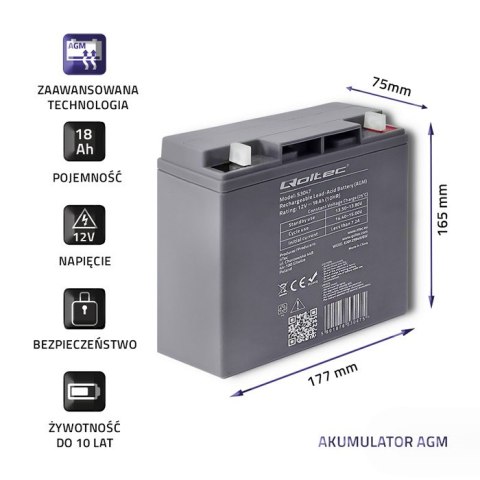 Qoltec Akumulator AGM | 12V | 18Ah | max. 270A Qoltec Akumulator AGM | 12V | 18Ah | max. 270A