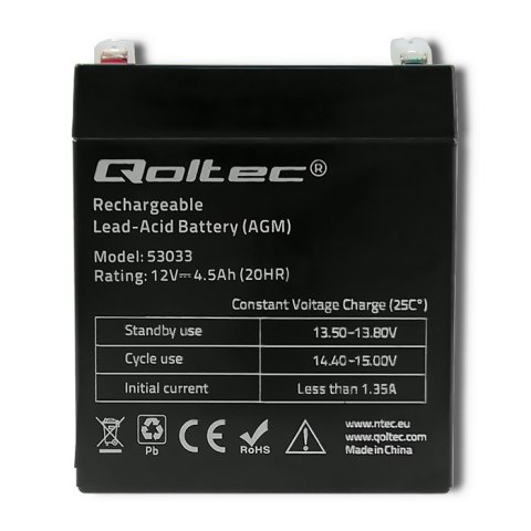 Qoltec Akumulator AGM | 12V | 4.5Ah | max 67.5A Qoltec Akumulator AGM | 12V | 4.5Ah | max 67.5A