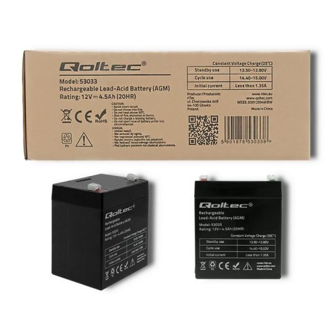 Qoltec Akumulator AGM | 12V | 4.5Ah | max 67.5A Qoltec Akumulator AGM | 12V | 4.5Ah | max 67.5A