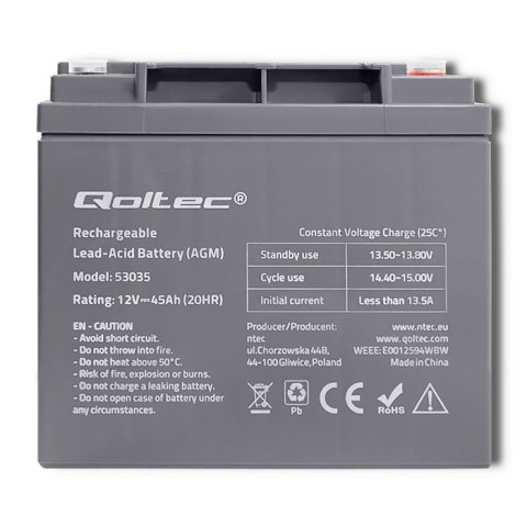 Qoltec Akumulator AGM | 12V | 45Ah | max 540A Qoltec Akumulator AGM | 12V | 45Ah | max 540A