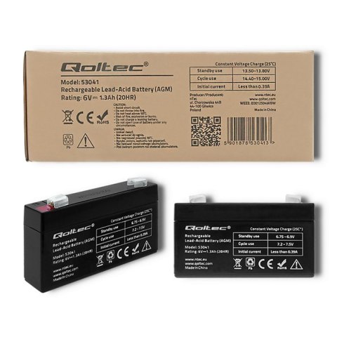 Qoltec Akumulator AGM | 6V | 1.3Ah | max 19.5A Qoltec Akumulator AGM | 6V | 1.3Ah | max 19.5A