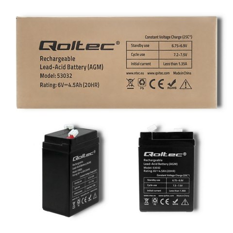 Qoltec Akumulator AGM | 6V | 4.5Ah | max 67.5A Qoltec Akumulator AGM | 6V | 4.5Ah | max 67.5A