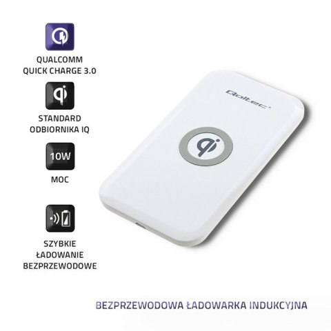 Qoltec Bezprzewodowa ładowarka indukcyjna | Qualcomm QuickCharge 3.0 10W | Biały Qoltec Bezprzewodowa ładowarka indukcyjna | Qualcomm QuickCharge 3.0 10W | Biały