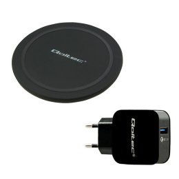 Qoltec Bezprzewodowa ładowarka indukcyjna RING 10W + Ładowarka sieciowa 18W | 5V | 3A | Qualcomm Quick Charge 3.0