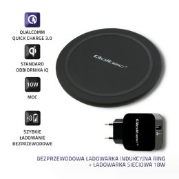 Qoltec Bezprzewodowa ładowarka indukcyjna RING 10W + Ładowarka sieciowa 18W | 5V | 3A | Qualcomm Quick Charge 3.0