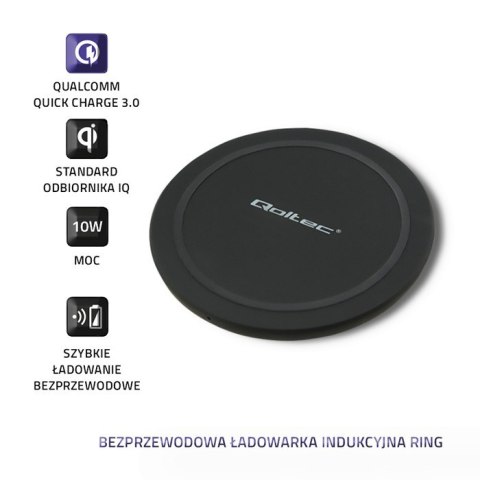 Qoltec Bezprzewodowa ładowarka indukcyjna RING | Qualcomm QuickCharge 3.0 10W | Czarny Qoltec Bezprzewodowa ładowarka indukcyjna RING | Qualcomm QuickCharge 3.0 10W | Czarny