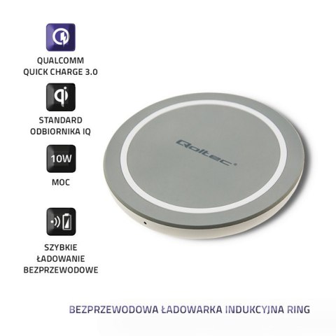 Qoltec Bezprzewodowa ładowarka indukcyjna RING | Qualcomm QuickCharge 3.0 10W | Szary Qoltec Bezprzewodowa ładowarka indukcyjna RING | Qualcomm QuickCharge 3.0 10W | Szary
