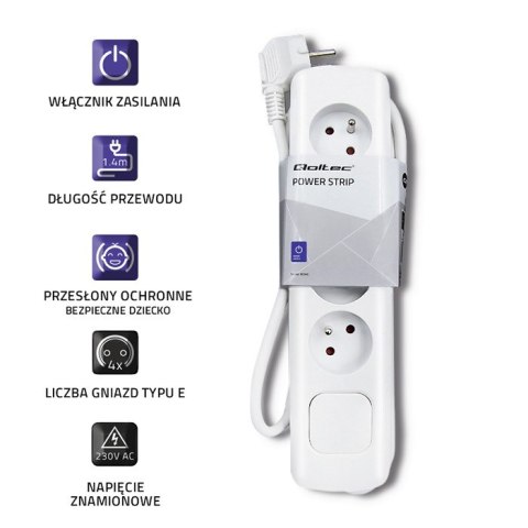 Qoltec Listwa zasilająca | 4 gniazda | 1.4m Qoltec Listwa zasilająca | 4 gniazda | 1.4m
