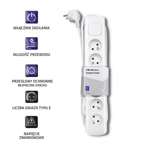 Qoltec Listwa zasilająca | 6 gniazd | 1.4m Qoltec Listwa zasilająca | 6 gniazd | 1.4m