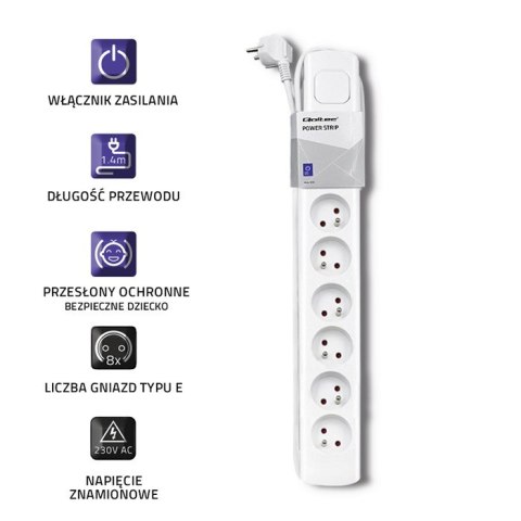 Qoltec Listwa zasilająca | 8 gniazd | 1.4m Qoltec Listwa zasilająca | 8 gniazd | 1.4m
