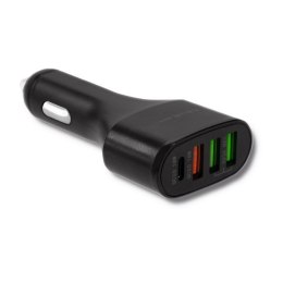 Qoltec Uniwersalna Ładowarka samochodowa 12-24V | 51W | 5A | 1 x USB typ C + USB QC 3.0 | 2 x USB Smart