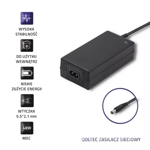 Qoltec Zasilacz desktopowy 48W | 12V | 4A | 5.5*2.1 | +kabel zasilający Qoltec Zasilacz desktopowy 48W | 12V | 4A | 5.5*2.1 | +kabel zasilający