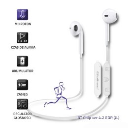 Słuchawki sportowe bezprzewodowe BT douszne z mikrofonem | Białe