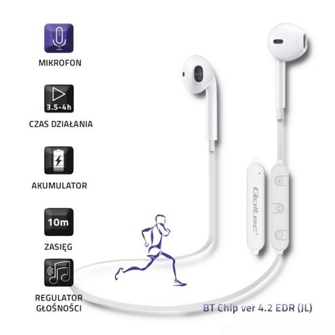 Słuchawki sportowe bezprzewodowe BT douszne z mikrofonem | Białe Słuchawki sportowe bezprzewodowe BT douszne z mikrofonem | Białe
