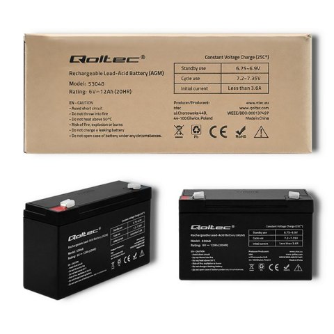 Qoltec Akumulator AGM | 6V | 12Ah | max. 180A Qoltec Akumulator AGM | 6V | 12Ah | max. 180A
