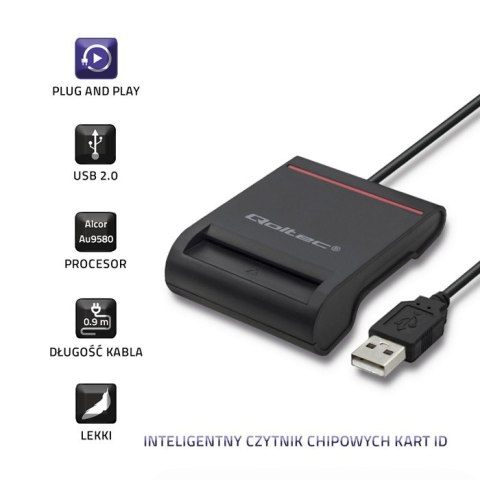 Qoltec Inteligentny czytnik chipowych kart ID |USB 2.0|Plug&Play