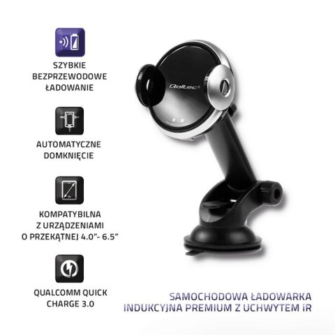 Qoltec Samochodowa ładowarka indukcyjna PREMIUM z uchwytem iR 15W |QC 3.0 |USB typ C Qoltec Samochodowa ładowarka indukcyjna PREMIUM z uchwytem iR 15W |QC 3.0 |USB typ C